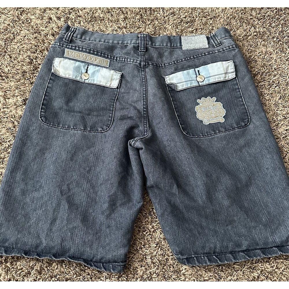 Red Ape Jean Shorts Denim Baggy Embroidered Distressed Long Mens Size 40x11